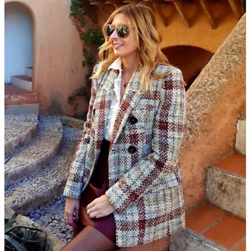 ZARA Plaid Textured Jacket Blazer New